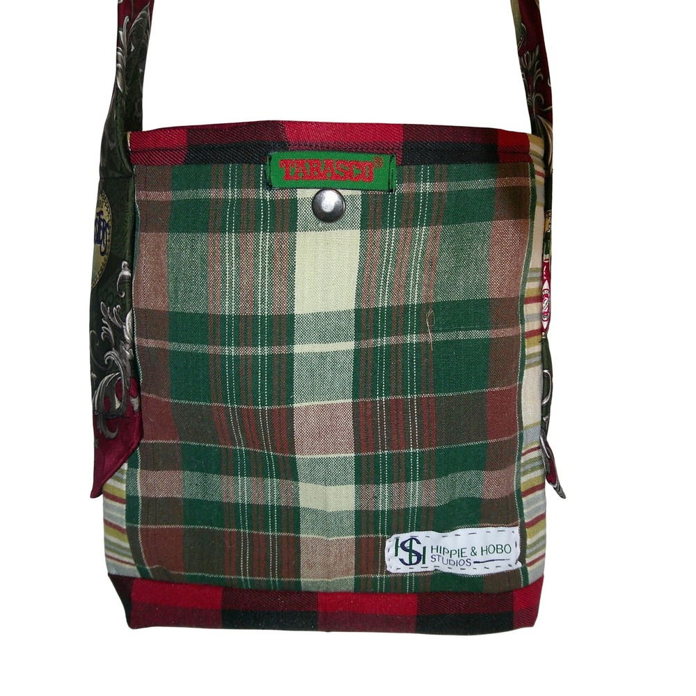 Hippie & Hobo Studios Handmade  Plaid Crossbody Bag Tabasco & Oysters Tie Strap‎